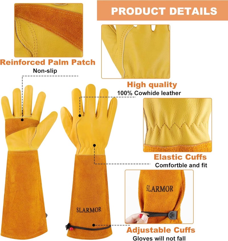 SLARMOR Long Gardening-Gloves Women/Men-Thorn proof Rose Pruning Heavy Duty Gauntlet-M - Image 2